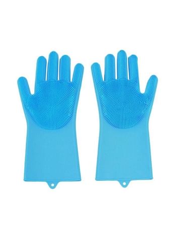 Silicone Scrubber Cleaning Gloves Blue