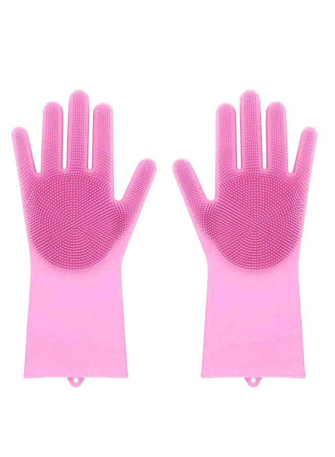 Generic Reusable Silicone Washing Gloves Pink