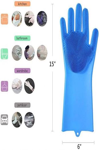 Heat Resistant Silicone Gloves Blue 15x6inch