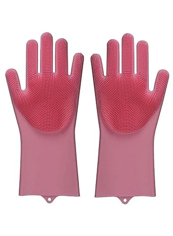 Magic Silicone Dish Washing Gloves Pink 13x5inch