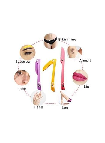 SAPU 3-Piece Face Razor Set Yellow/Pink/Purple 3x15cm