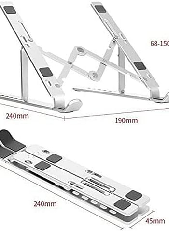 Generic 7-Level Adjustable Aluminum Alloy Foldable Laptop Stand Silver