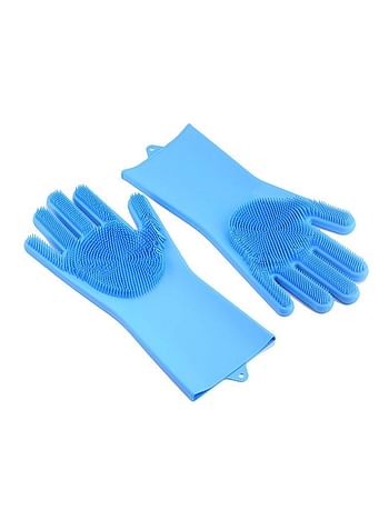 Magic Silicone Gloves With Wash Scrubber Blue