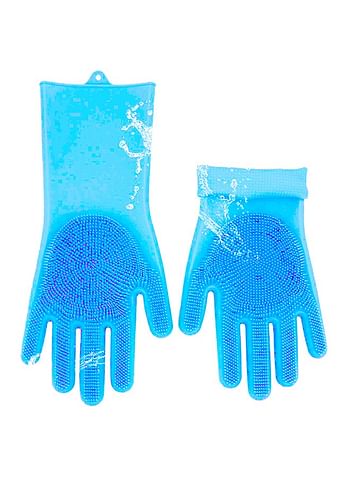 Magic Silicone Gloves With Wash Scrubber Blue