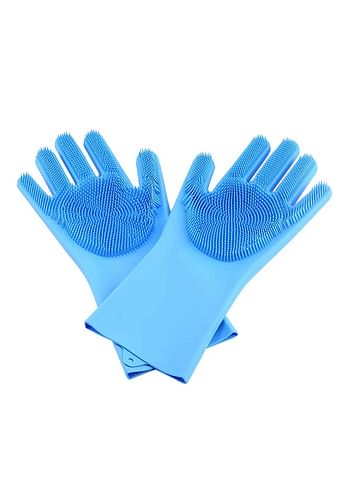 Magic Silicone Gloves With Wash Scrubber Blue