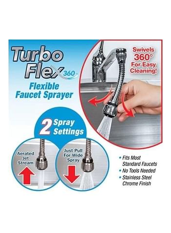 Turbo Flex Abrasion Resistant 360 Degree Flexible Faucet Sprayer Silver