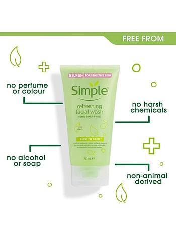 simple Refreshing Facial Wash, Soap Free, For All Skin Types 150ml