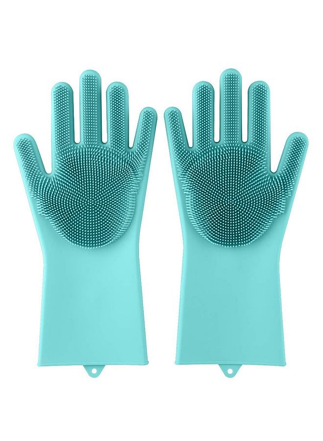 Magic Silicone Gloves With Wash Scrubber Blue 32x16cm