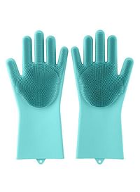 Magic Silicone Gloves With Wash Scrubber Blue 32x16cm