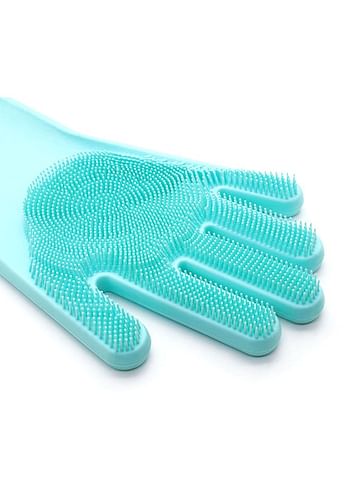 Magic Silicone Gloves With Wash Scrubber Blue 32x16cm