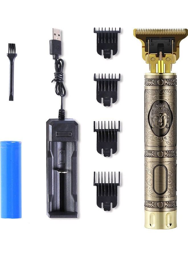 T9 USB Hair Trimmer Baldheaded Cutter Beard Shaving Carving Tool Cutting Machine Golden/Black 17 x 5 x 8cm