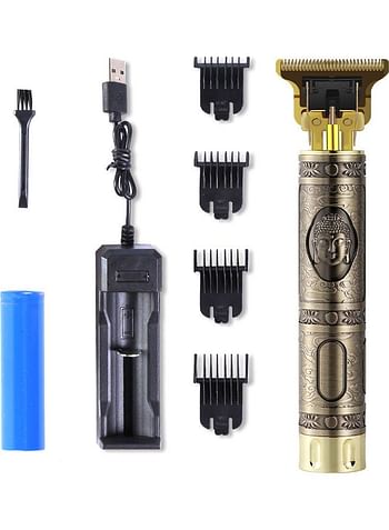 T9 USB Hair Trimmer Baldheaded Cutter Beard Shaving Carving Tool Cutting Machine Golden/Black 17 x 5 x 8cm