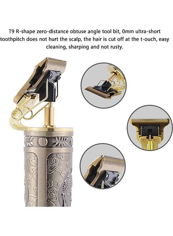 T9 USB Hair Trimmer Baldheaded Cutter Beard Shaving Carving Tool Cutting Machine Golden/Black 17 x 5 x 8cm