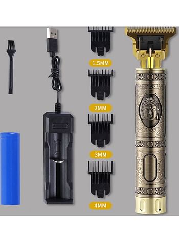 T9 USB Hair Trimmer Baldheaded Cutter Beard Shaving Carving Tool Cutting Machine Golden/Black 17 x 5 x 8cm