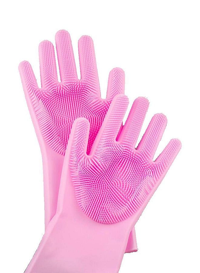 iNew Magic Silicone Gloves With Wash Scrubber Pink 35.7 x 16.5centimeter