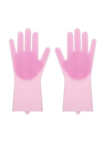 iNew Magic Silicone Gloves With Wash Scrubber Pink 35.7 x 16.5centimeter