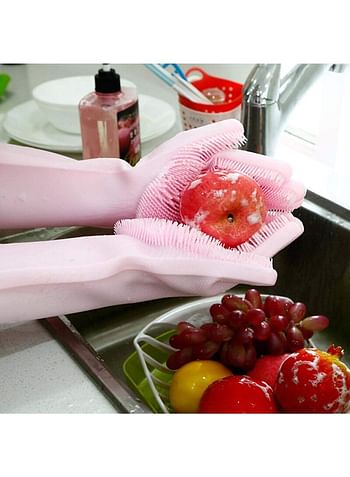 iNew Magic Silicone Gloves With Wash Scrubber Pink 35.7 x 16.5centimeter