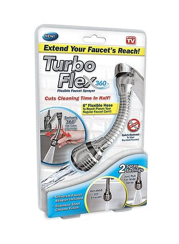 Turbo Flex 360 Instant Hands Free Faucet Swivel Spray Sink Hose Silver 6inch