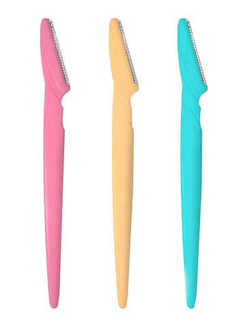 R&R 3-Piece Dermaplaning Eyebrow Razor Set Pink/Yellow/Blue