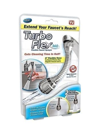 AS SEEN ON TV Turbo Flex 360 Flexible Faucet Sprayer Silver 6inch