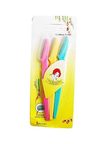 Tinkle Set Of 3 Eyebrow/Facial Hair Razor Pink/Blue/Yellow