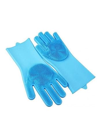 Gloves Reusable Silicone Brush Scrubber Gloves Heat Resistant For Kitchen Dishwashing Blue