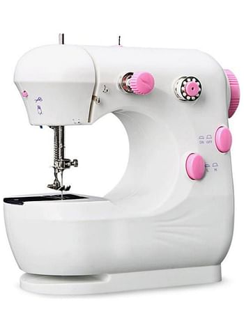 Multifunctional Sewing Machine with Power Adapter and Foot Pedal Pink/White