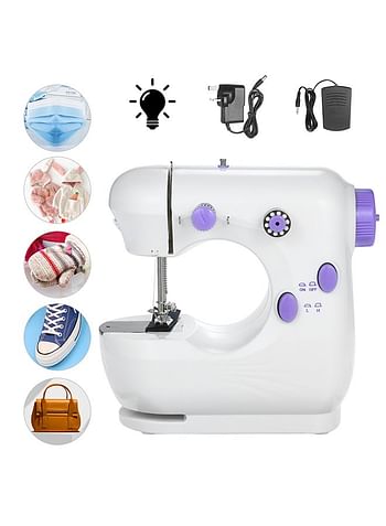 Mini Sewing Machine Multifunction Electric Micro-Sewing Machin eAdjustable 2-Speed Double Thread with Lights and Cutter Foot Pedal for Household Travel Beginner DIY Face Mask White 20.0x19.0x10.0cm