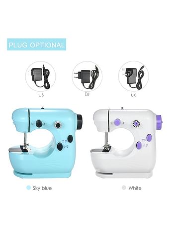 Mini Sewing Machine Multifunction Electric Micro-Sewing Machin eAdjustable 2-Speed Double Thread with Lights and Cutter Foot Pedal for Household Travel Beginner DIY Face Mask White 20.0x19.0x10.0cm