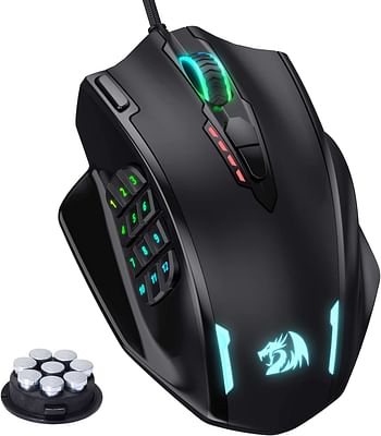 Redragon M908 Impact RGB LED MMO Mouse with Side Buttons Laser Wired Gaming Mouse with 12,400DPI, High Precision, 19 Programmable Mouse Buttons - Black.