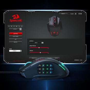 Redragon M908 Impact RGB LED MMO Mouse with Side Buttons Laser Wired Gaming Mouse with 12,400DPI, High Precision, 19 Programmable Mouse Buttons - Black.