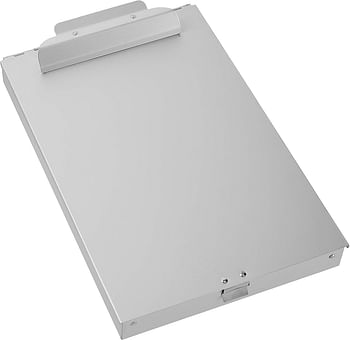 Amaz-on Basics Metal Clipboard with 2 Compartments and Interior 250 Sheet Paper Storage 14.09 x 9.21 x 2.6 Inches letter size - Silver