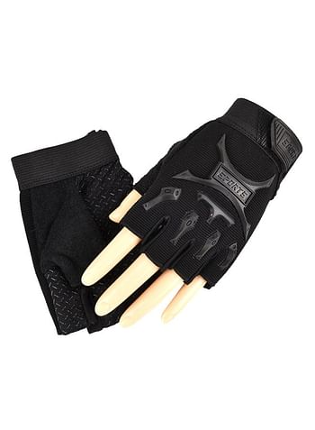 Generic 2-Piece Semi-Finger Gym Training Gloves One Size - Black