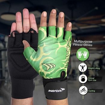 Mayor Pluto Exercise Weight Lifting Gloves for Men Women Gym with Wrist Support for Workout Training Gloves Exercise Fitness Hanging Pull-Ups Suitable for Dumbbells & Cycling - Multicolor