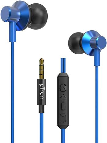 pTron Pride Lite HBE (High Bass Earphones) in Ear Wired Earphones with Mic 10mm Powerful Driver for Stereo Audio Noise Cancelling Headset with 1.2m Tangle-Free Cable 3.5mm Aux -Blue