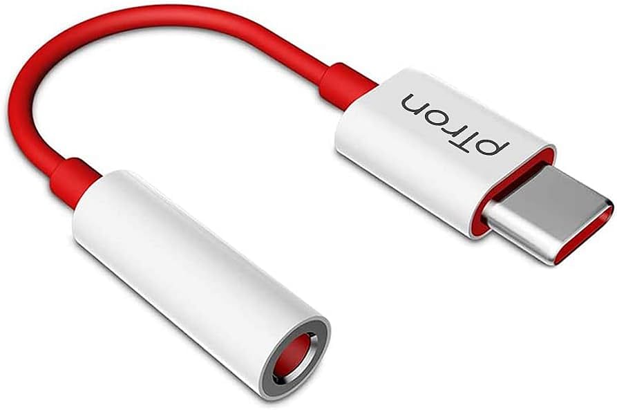 PTron Solero C1 USB Type C to 3.5mm Jack Headphones Audio Connector Compatible with Audio Adapter Accessory Mode USB Type C Port Devices Xiaomi OnePlus Nord /8T/8/7T/7/7 Pro/1+6/1+6T - White/Red