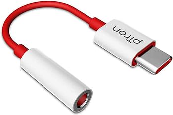 PTron Solero C1 USB Type C to 3.5mm Jack Headphones Audio Connector Compatible with Audio Adapter Accessory Mode USB Type C Port Devices Xiaomi OnePlus Nord /8T/8/7T/7/7 Pro/1+6/1+6T - White/Red