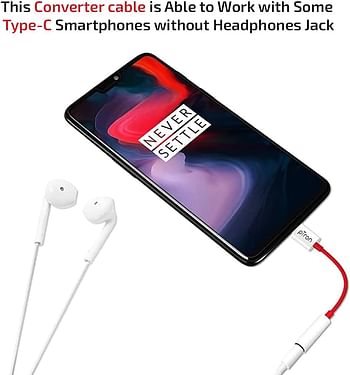 PTron Solero C1 USB Type C to 3.5mm Jack Headphones Audio Connector Compatible with Audio Adapter Accessory Mode USB Type C Port Devices Xiaomi OnePlus Nord /8T/8/7T/7/7 Pro/1+6/1+6T - White/Red