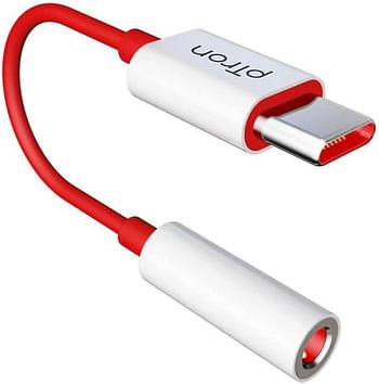 PTron Solero C1 USB Type C to 3.5mm Jack Headphones Audio Connector Compatible with Audio Adapter Accessory Mode USB Type C Port Devices Xiaomi OnePlus Nord /8T/8/7T/7/7 Pro/1+6/1+6T - White/Red