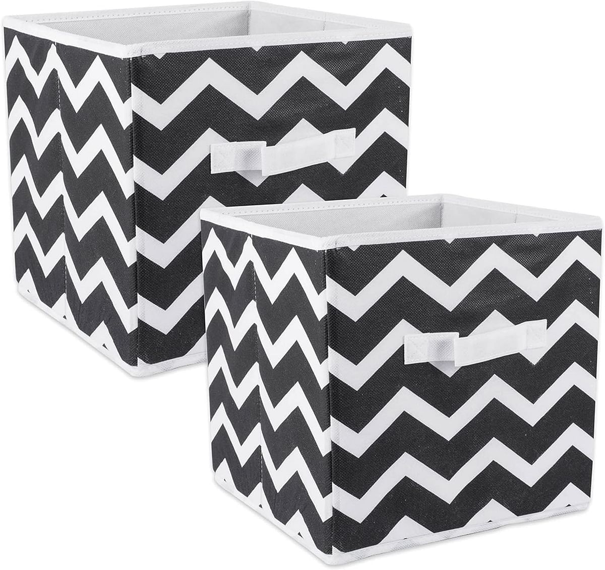 Dii Non-Woven Polyester Storage Bin Chevron Small Set Of 2 - Black