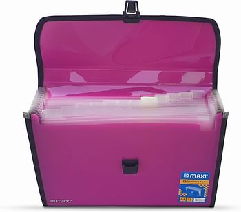 Maxi Expansion File 13 Grids Without Handle Pink 13 Pockets Expanding Folder Portable Accordion A4 Expandable Organizer - Pink