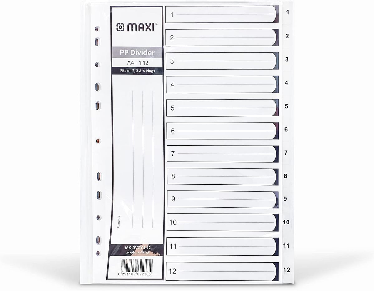 Maxi 1-12 Part Grey Polypropylene Divider