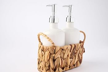 Mud Pie Soap Pump Set, Water Hyacinth, Pump 8" x 3" Dia | Basket 4" x 7"