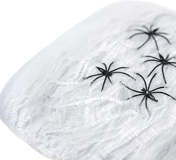 Mad Toys White Spider Web with Black Spiders Halloween Decoration Theme Party Scary Photshoot Props