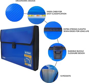 Maxi Expansion File 13 Grids Without Handle Blue 13 Pockets Expanding Folders Portable Accordion A4 Expandable Organizer