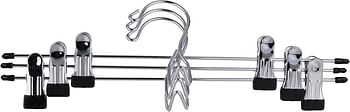 Rozenbal Set of 3 Metal Clothes Hangers Featuring Strong Silver Clips - Perfect for Closet Organization, Keeping Your Clothing Neat and Free of Creases.