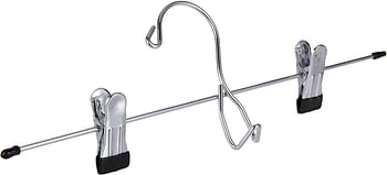 Rozenbal Set of 3 Metal Clothes Hangers Featuring Strong Silver Clips - Perfect for Closet Organization, Keeping Your Clothing Neat and Free of Creases.