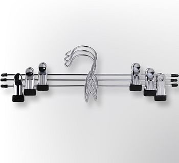 Rozenbal Set of 3 Metal Clothes Hangers Featuring Strong Silver Clips - Perfect for Closet Organization, Keeping Your Clothing Neat and Free of Creases.