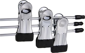 Rozenbal Set of 3 Metal Clothes Hangers Featuring Strong Silver Clips - Perfect for Closet Organization, Keeping Your Clothing Neat and Free of Creases.