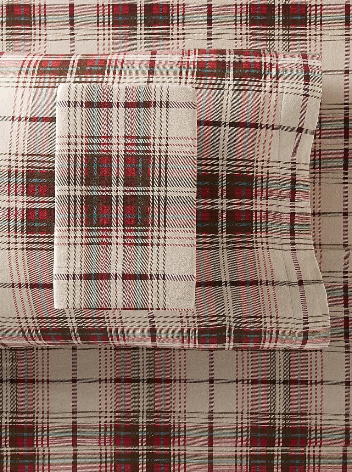 Eddie Bauer - Full Sheets Cotton Flannel Bedding Set Brushed for Extra Softness Cozy Home Decor  Full -  Montlake Plaid